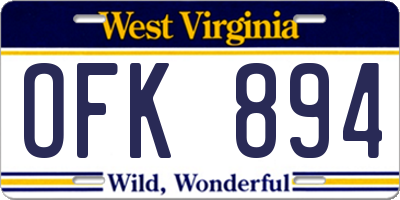 WV license plate OFK894