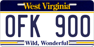 WV license plate OFK900