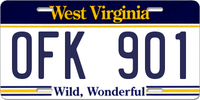WV license plate OFK901