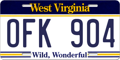 WV license plate OFK904