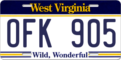 WV license plate OFK905