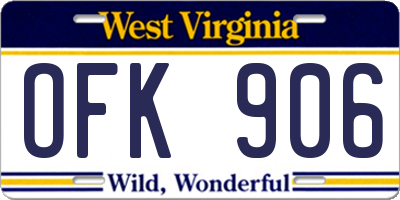 WV license plate OFK906