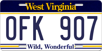 WV license plate OFK907