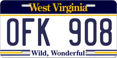 WV license plate OFK908