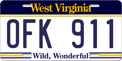 WV license plate OFK911