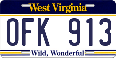 WV license plate OFK913