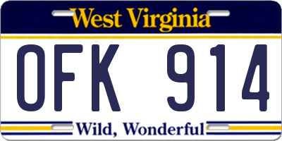 WV license plate OFK914