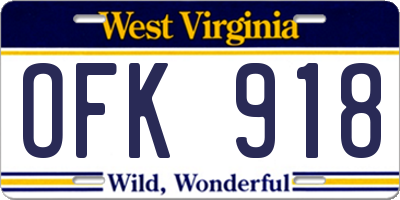 WV license plate OFK918