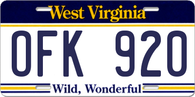 WV license plate OFK920