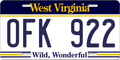 WV license plate OFK922