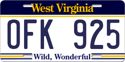 WV license plate OFK925