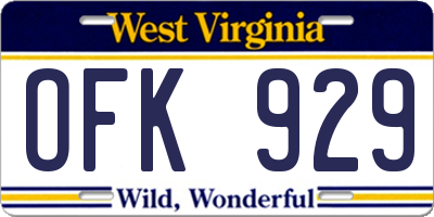 WV license plate OFK929