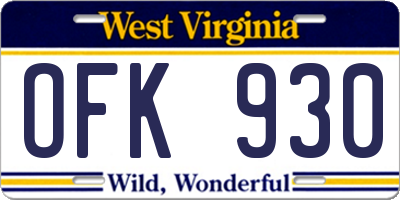 WV license plate OFK930