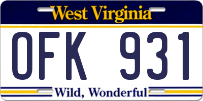 WV license plate OFK931