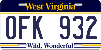 WV license plate OFK932