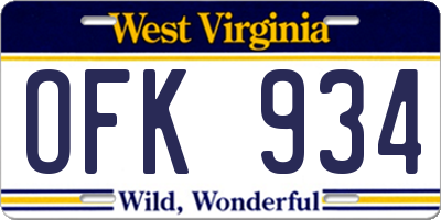 WV license plate OFK934