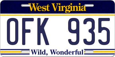 WV license plate OFK935