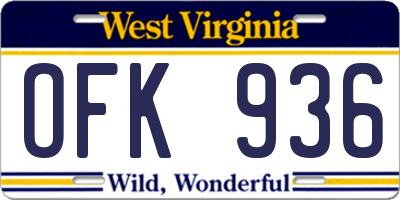WV license plate OFK936