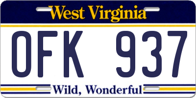 WV license plate OFK937