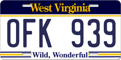 WV license plate OFK939