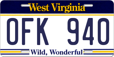 WV license plate OFK940
