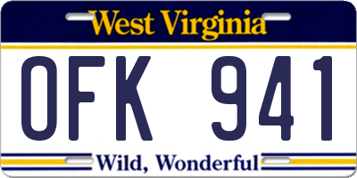 WV license plate OFK941