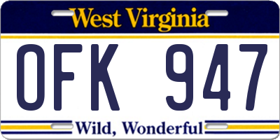 WV license plate OFK947