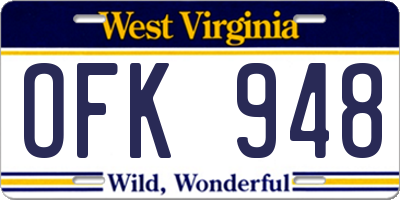 WV license plate OFK948