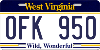 WV license plate OFK950