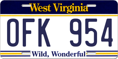 WV license plate OFK954