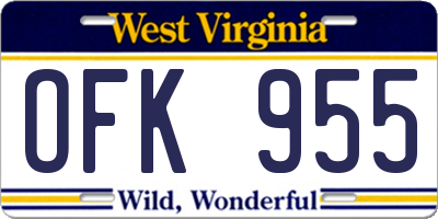 WV license plate OFK955