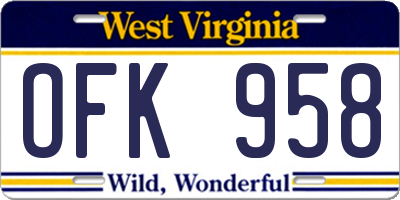 WV license plate OFK958