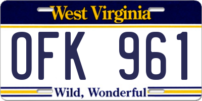 WV license plate OFK961