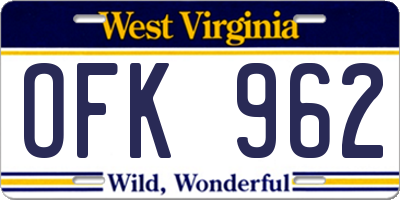 WV license plate OFK962