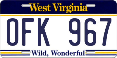 WV license plate OFK967