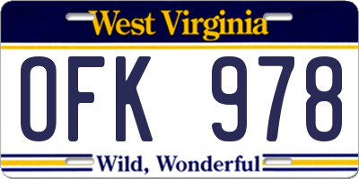 WV license plate OFK978