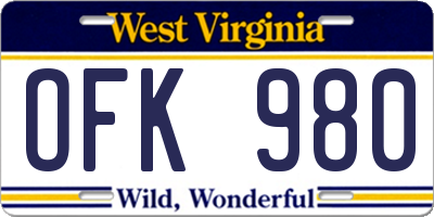 WV license plate OFK980