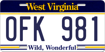 WV license plate OFK981