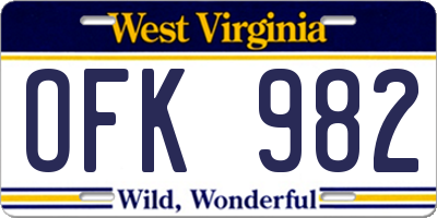 WV license plate OFK982