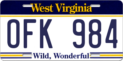 WV license plate OFK984