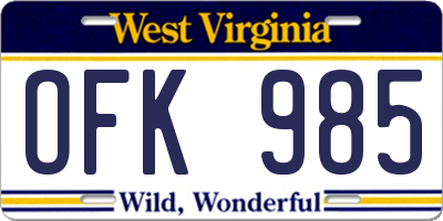 WV license plate OFK985