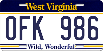 WV license plate OFK986