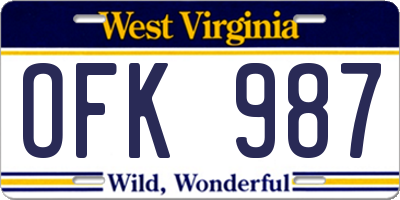 WV license plate OFK987