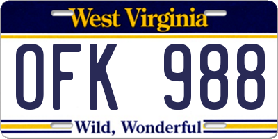 WV license plate OFK988