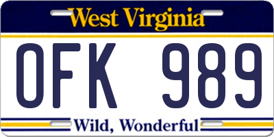 WV license plate OFK989