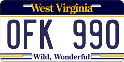 WV license plate OFK990