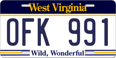 WV license plate OFK991