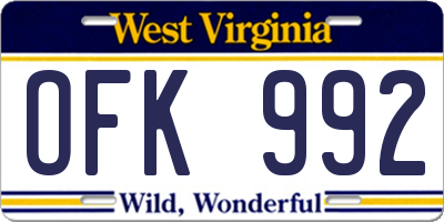 WV license plate OFK992