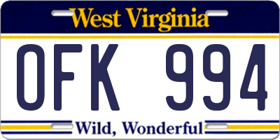 WV license plate OFK994