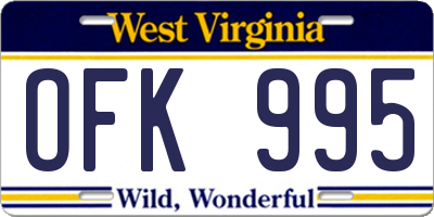 WV license plate OFK995